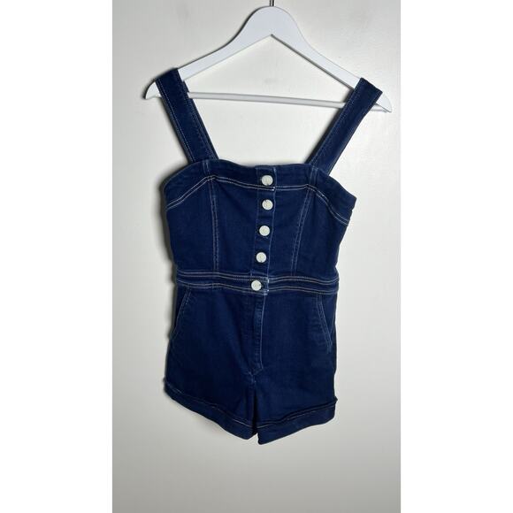 Anthropologie The‎ Portside Button-Front Stretchy Romper Blue Denim Sz 8 - Picture 4 of 13